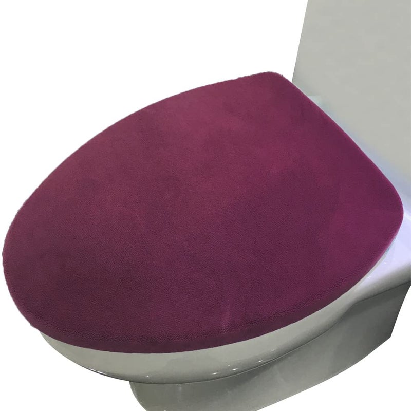 Madeals Microfiber Toilet Lid Cover Soft and Absorbent  Comfortable Bathroom Toilet Lid Cover Seat Fits Most Size Toilet Lids for Burgundy